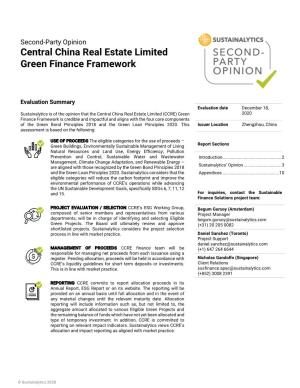 Central China Real Estate Limited Green Finance Framework