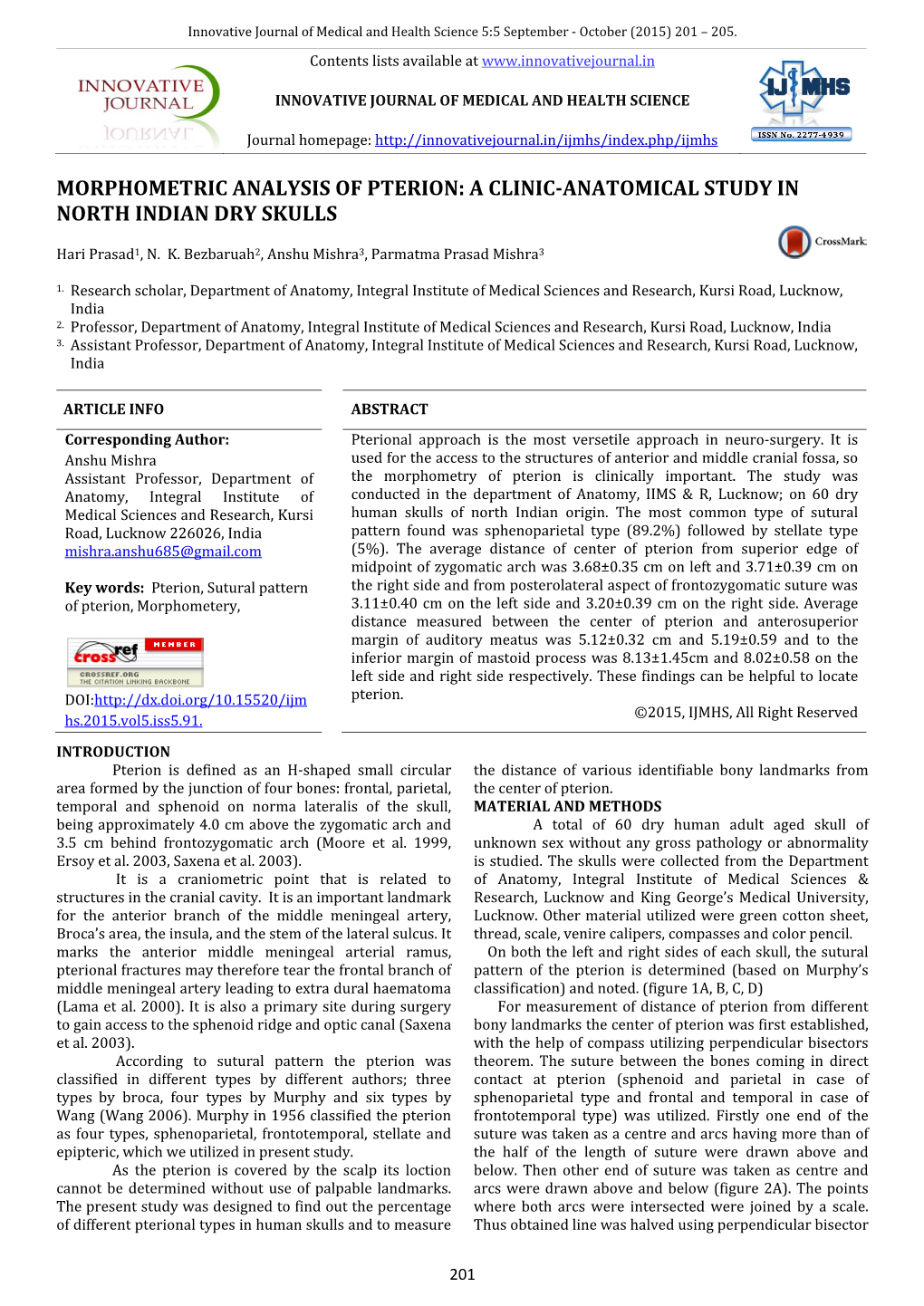 Morphometric Analysis of Pterion: a Clinic-Anatomical Study in North Indian Dry Skulls