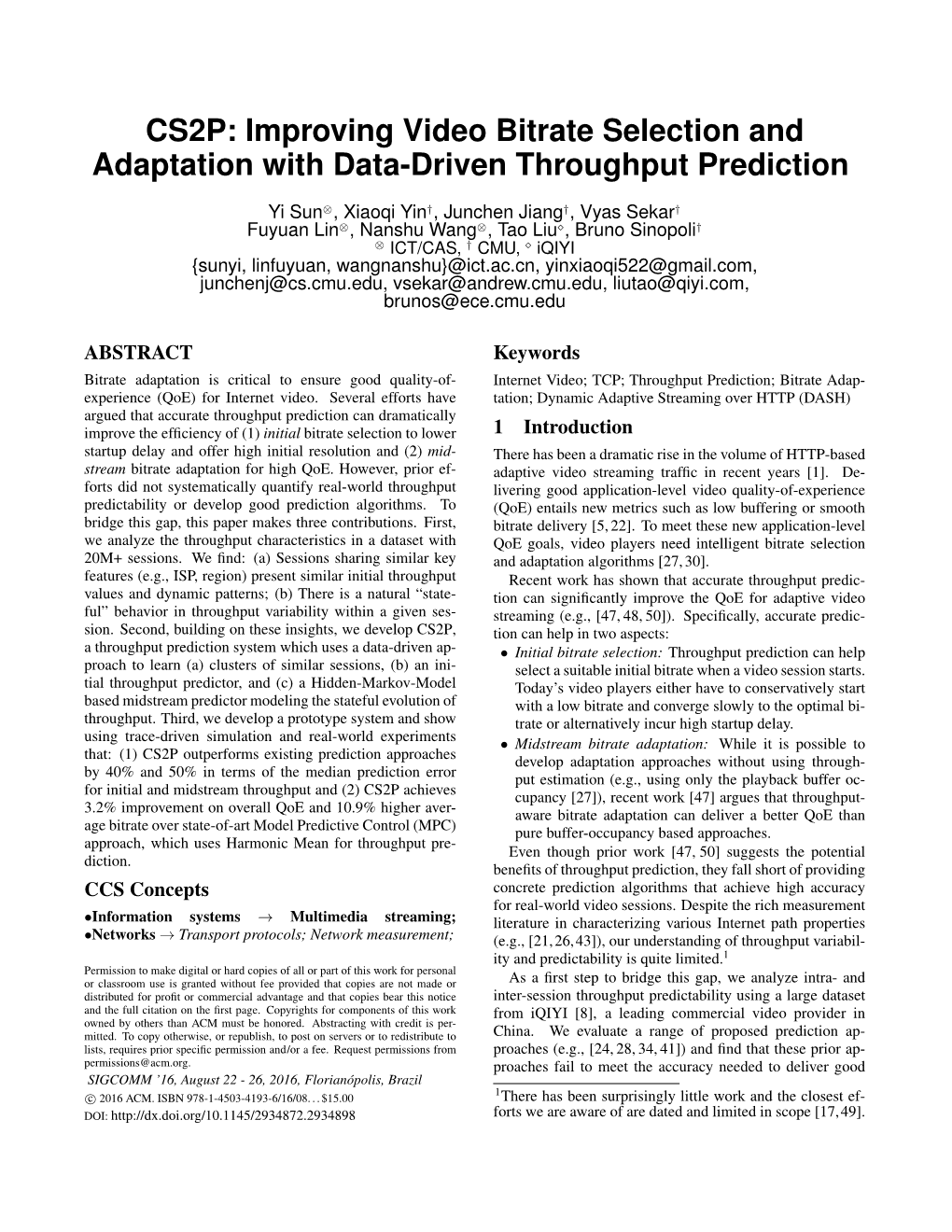 CS2P: Improving Video Bitrate Selection and Adaptation with Data-Driven Throughput Prediction