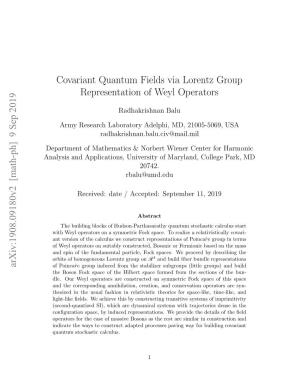 Covariant Quantum Fields Via Lorentz Group Representation of Weyl