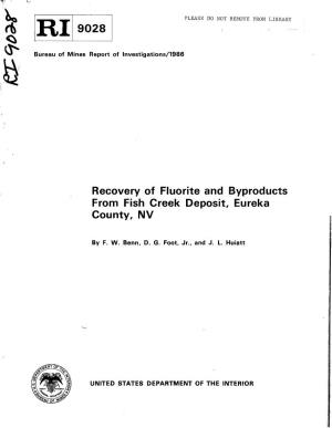 Recovery of Fluorite and Byproducts from Fish Creek Deposit, Eureka County, NV