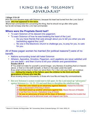 1 Kings 11:14-40 “Solomon's Adversaries”