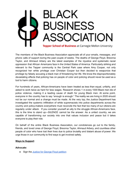 Tepper MBA Black Business Association Statement on the Death