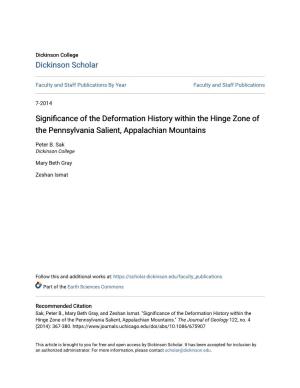 Significance of the Deformation History Within the Hinge Zone of the Pennsylvania Salient, Appalachian Mountains