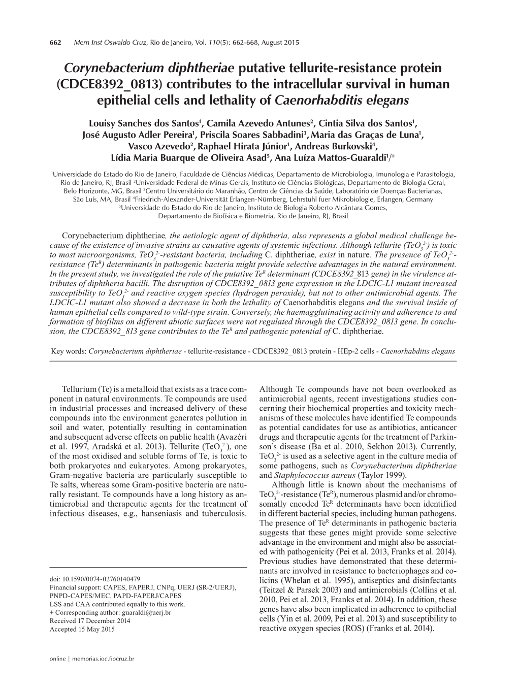 Corynebacterium Diphtheriae Putative Tellurite