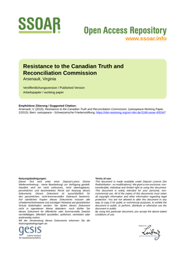 Working Paper Resistance to the Canadian Truth and Reconciliation