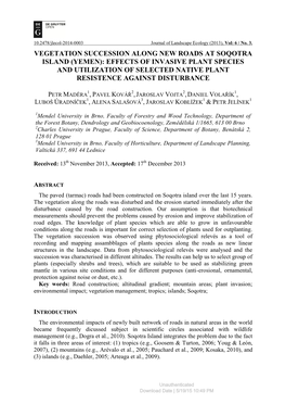 Vegetation Succession Along New Roads at Soqotra Island (Yemen): Effects of Invasive Plant Species and Utilization of Selected N