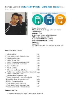 Savage Garden Truly Madly Deeply - Ultra Rare Tracks Mp3, Flac, Wma