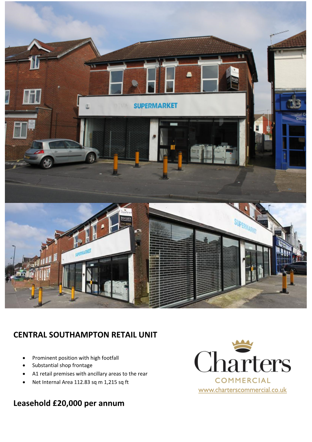 CENTRAL SOUTHAMPTON RETAIL UNIT Leasehold £20,000 Per Annum