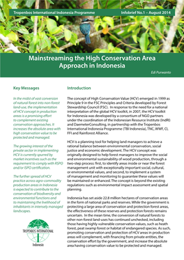 Mainstreaming the High Conservation Area Approach in Indonesia Edi Purwanto