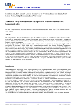 Metabolic Study of Prostanozol Using Human Liver Microsomes and Humanized Mice