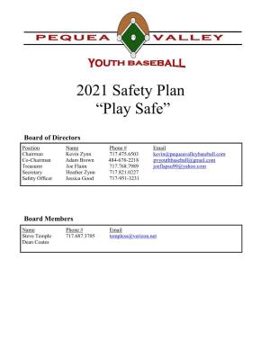 2021 Safety Plan “Play Safe”
