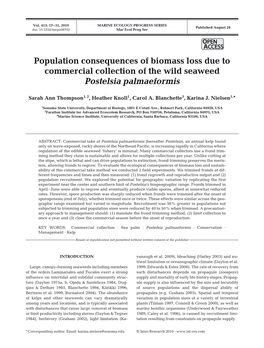 Population Consequences of Biomass Loss Due to Commercial Collection of the Wild Seaweed Postelsia Palmaeformis