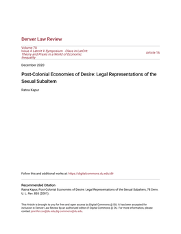 Post-Colonial Economies of Desire: Legal Representations of the Sexual Subaltern