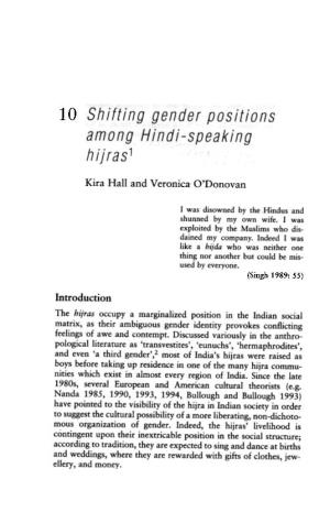 Shifting Gender Positions Among Hindi-Speaking Hijras