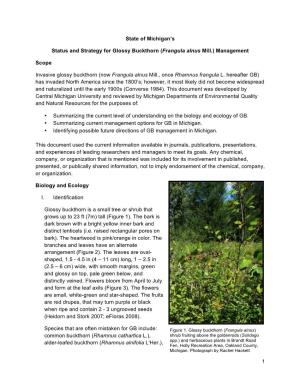 Status and Strategy for Glossy Buckthorn (Frangula Alnus Mill.) Management