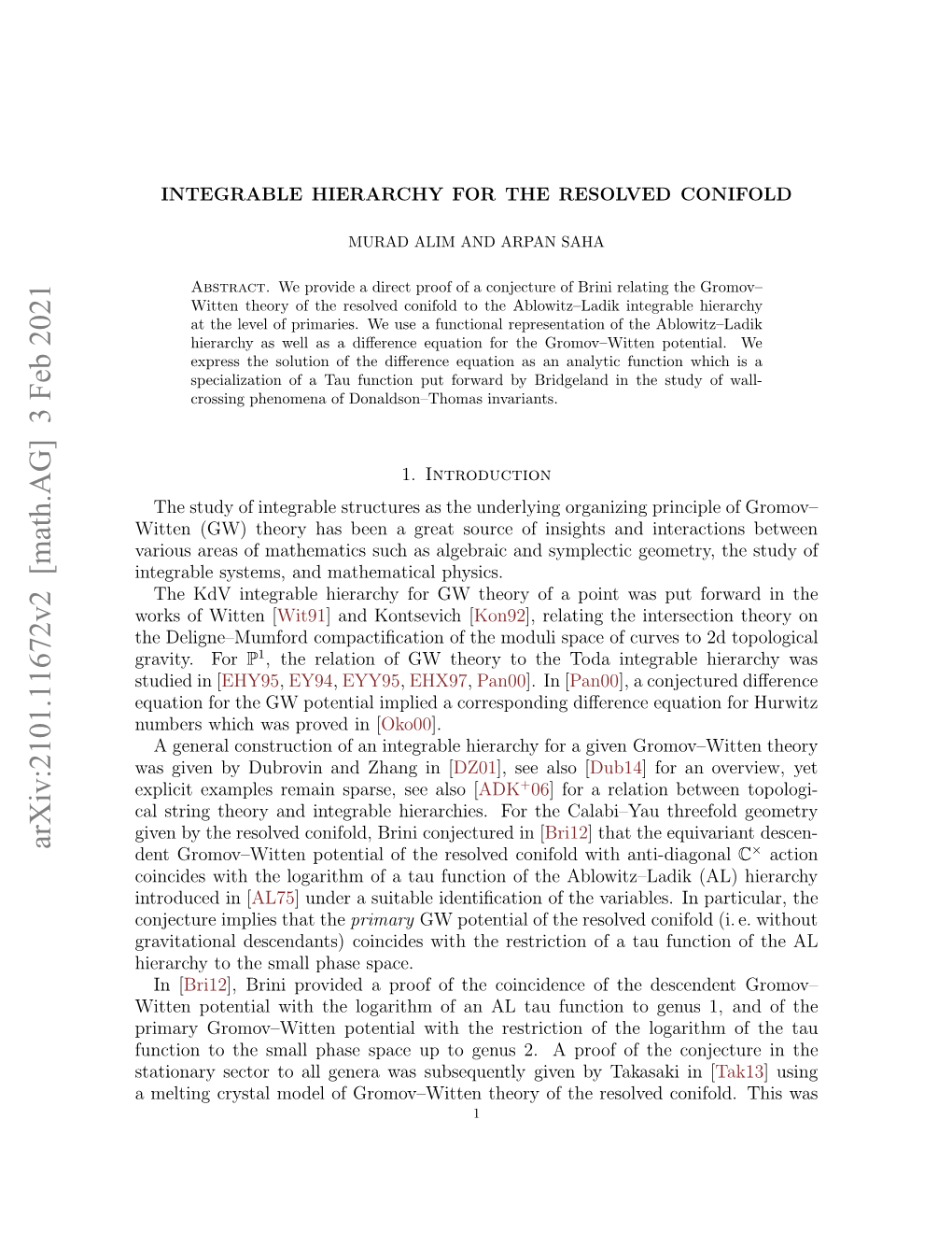 Arxiv:2101.11672V2 [Math.AG] 3 Feb 2021 Ok Fwte [ Witten Interac of and Works Insights Geom of Symplectic Physics