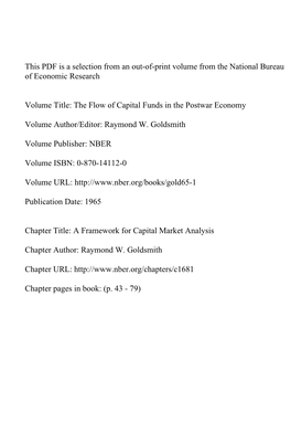 A Framework for Capital Market Analysis