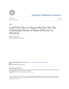 The Unfortunate Demise of "Abuse of Process" in Maryland Jeffrey J