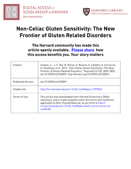 Non-Celiac Gluten Sensitivity: the New Frontier of Gluten Related Disorders