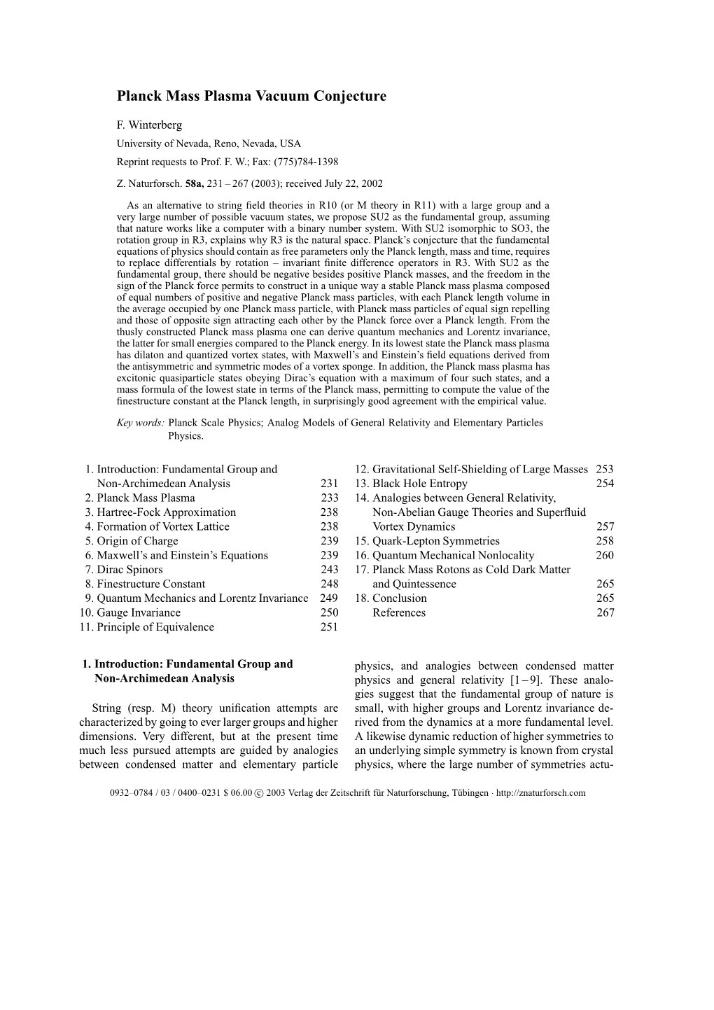 Planck Mass Plasma Vacuum Conjecture