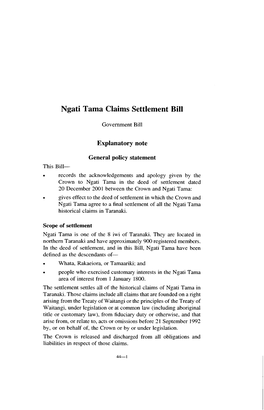 Ngati Tama Claims Settlement Bill