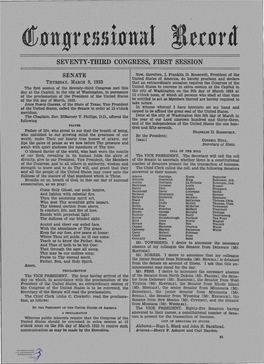 Seventy-Third Congress, First Session