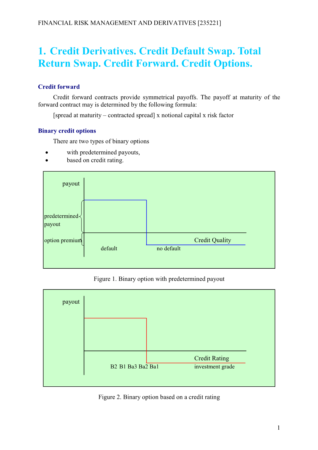 1. Credit Derivatives. Credit Default Swap. Total Return Swap. Credit Forward