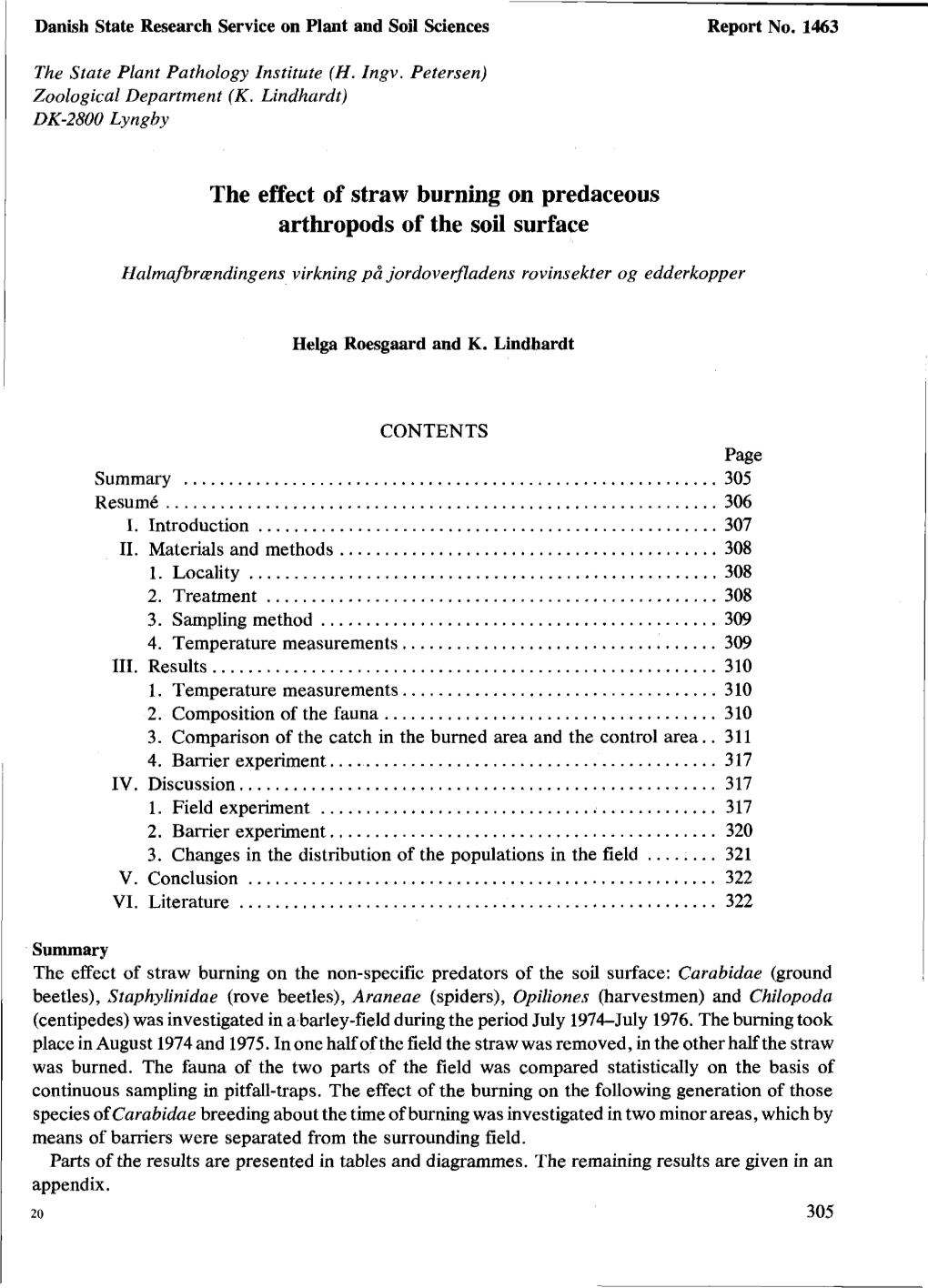 The Effect of Straw Burning on Predaceous Arthropods of the Soil Surface