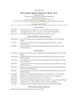 Christopher Michael Monsere, Ph.D., P.E. Professor and Chair Department of Civil and Environmental Engineering Portland State University P.O