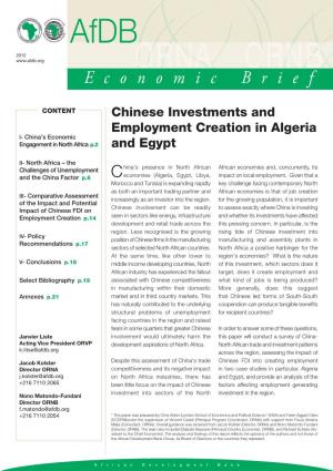 Chinese Investments and Employment Creation in Algeria and Egypt