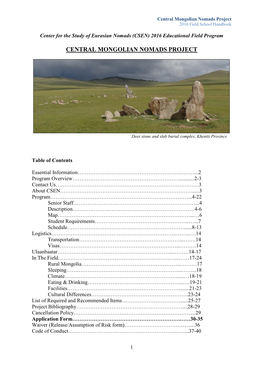 Central Mongolian Nomads Project 2016 Field School Handbook