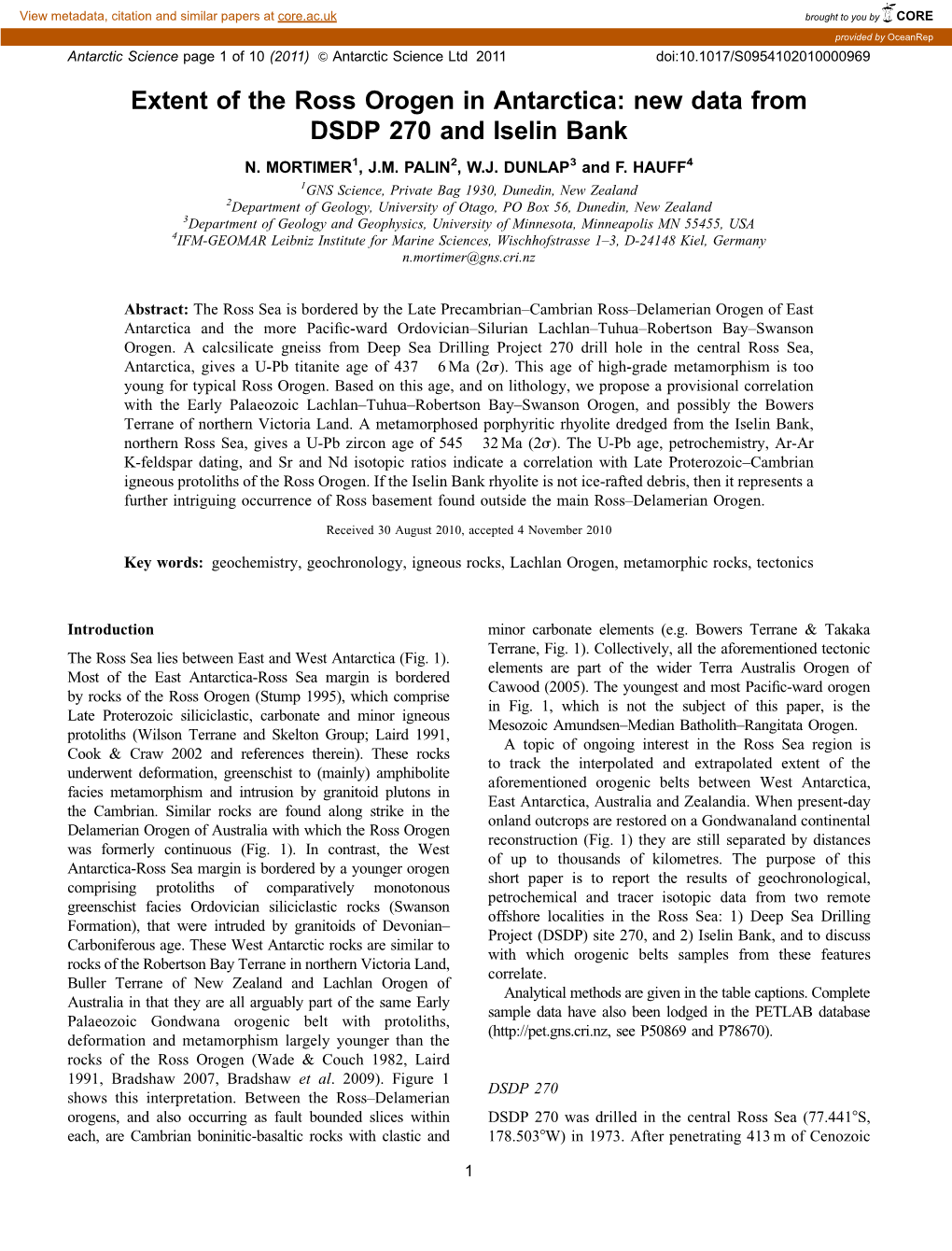 Extent of the Ross Orogen in Antarctica: New Data from DSDP 270 and Iselin Bank N