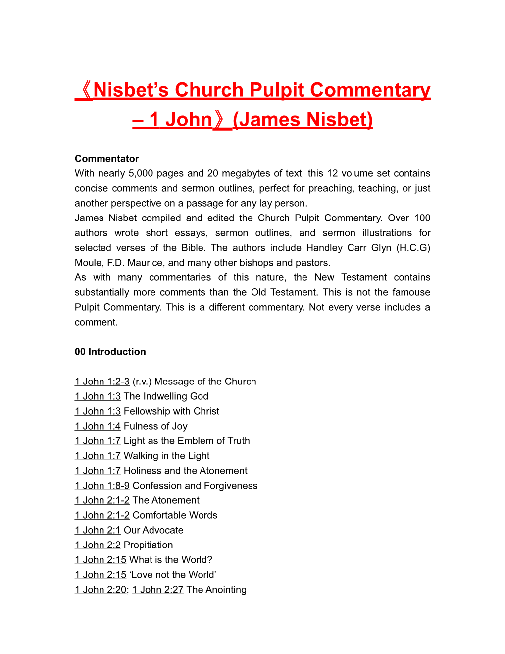 Nisbet S Church Pulpit Commentary 1 John (James Nisbet)
