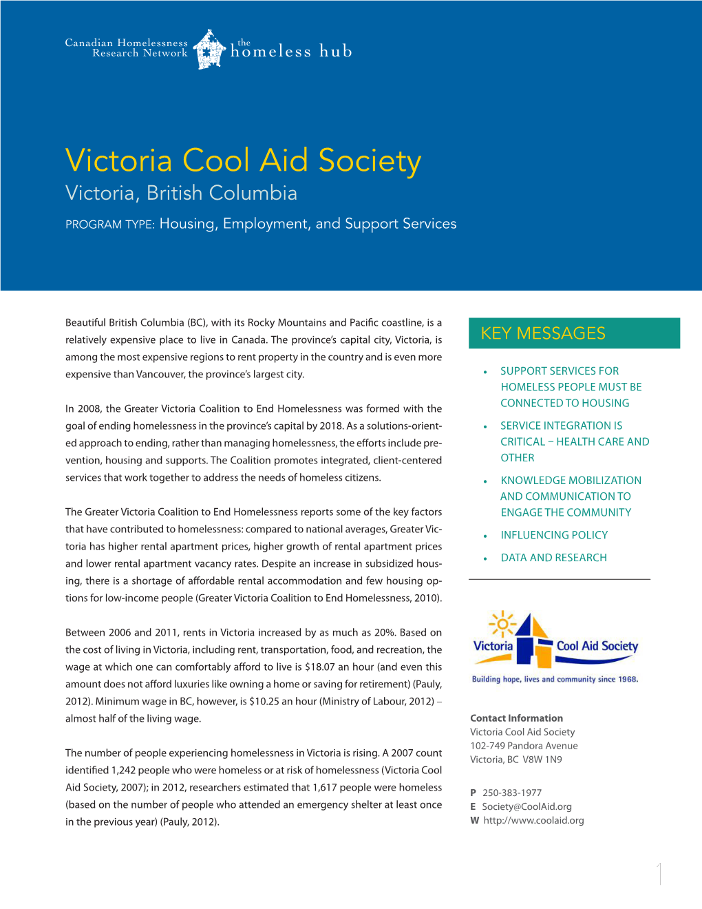Victoria Cool Aid Society Victoria, British Columbia