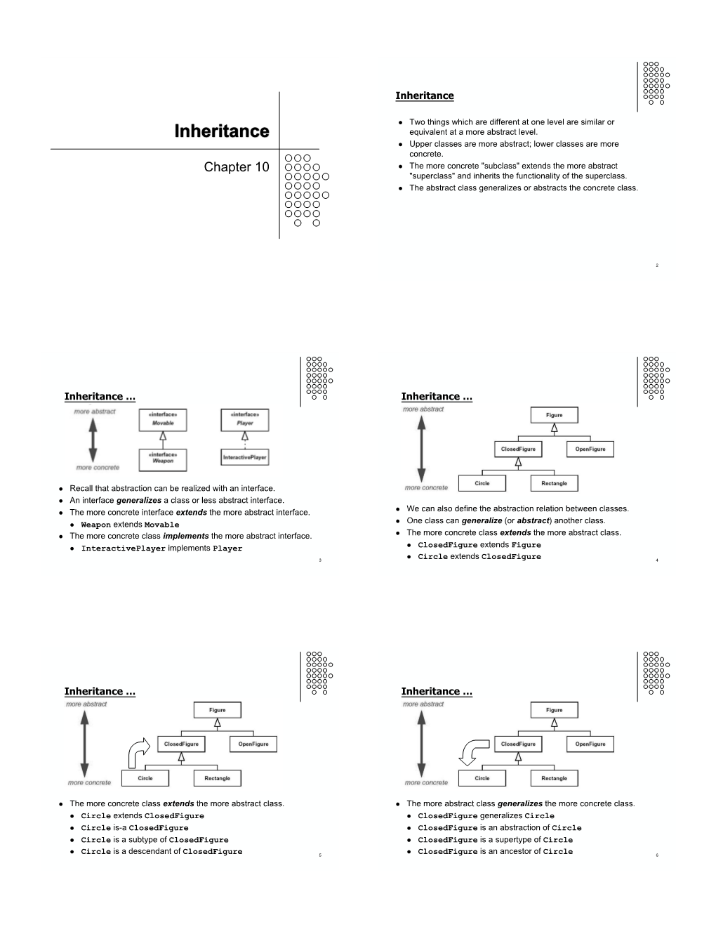 Chapter 10 ! the More Concrete "Subclass" Extends the More Abstract "Superclass" and Inherits the Functionality of the Superclass