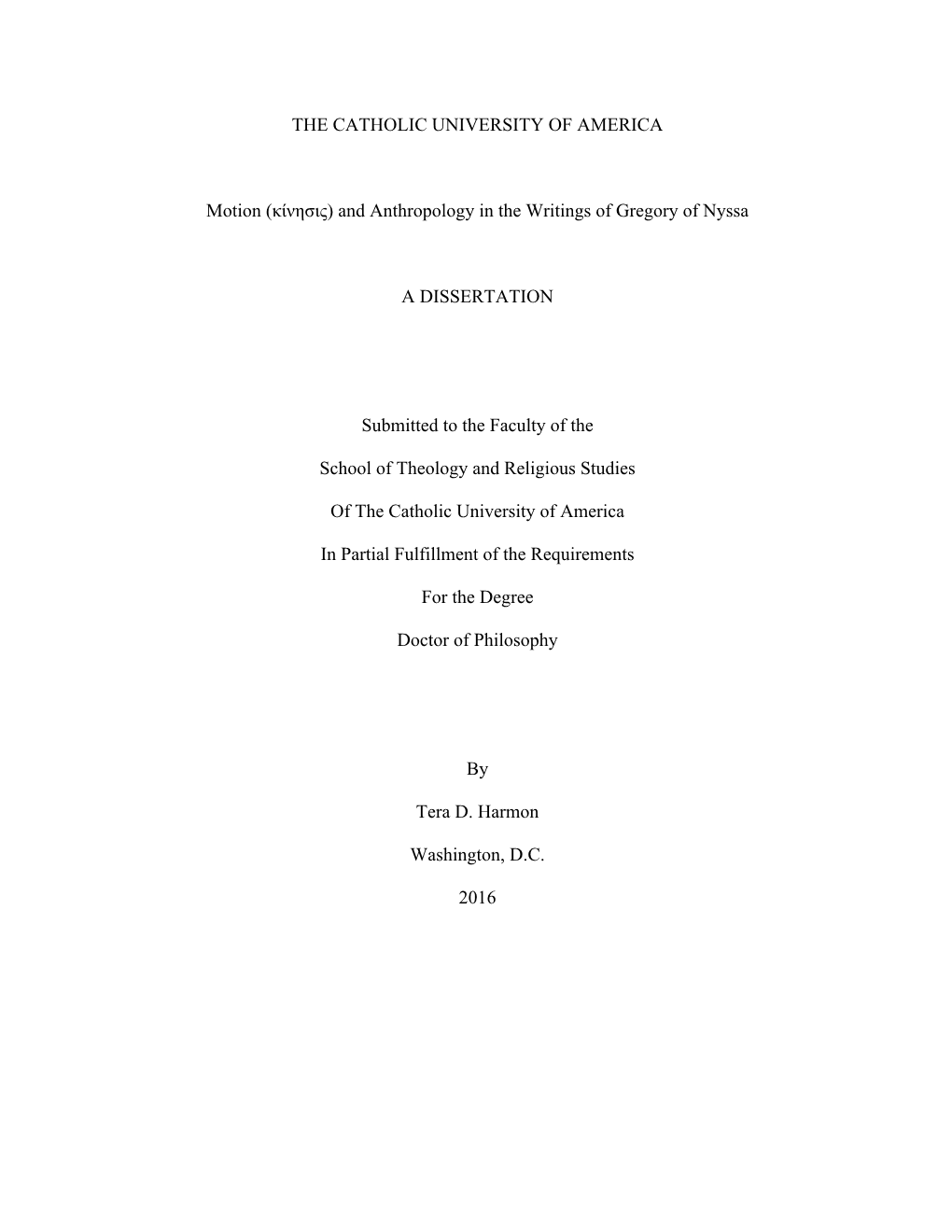 Motion (Κίνησις) and Anthropology in the Writings of Gregory of Nyssa