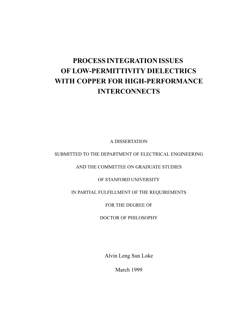 Process Integration Issues of Low-Permittivity Dielectrics with Copper for High-Performance Interconnects