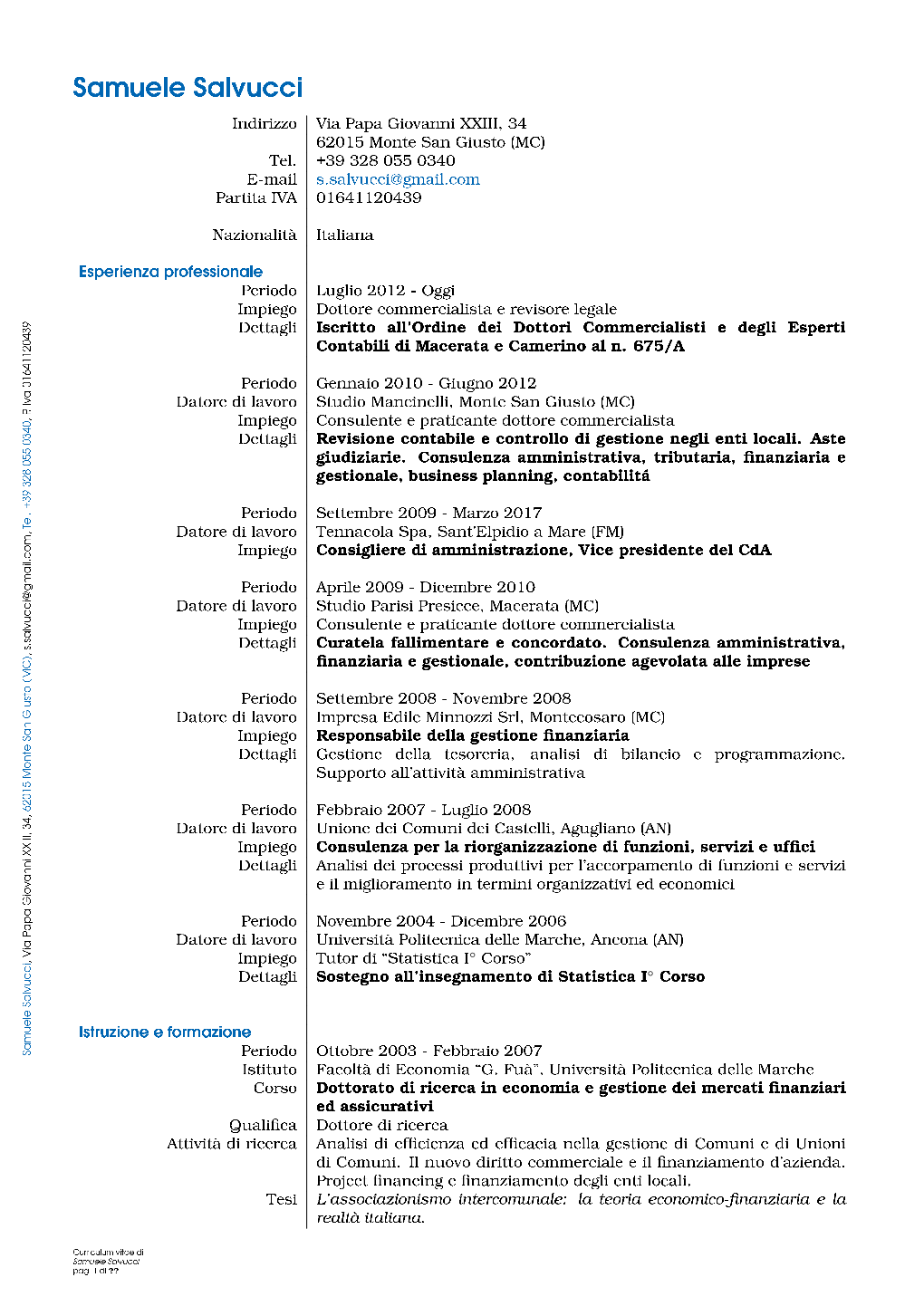 Curriculum Vitae Di Samuele Salvucci