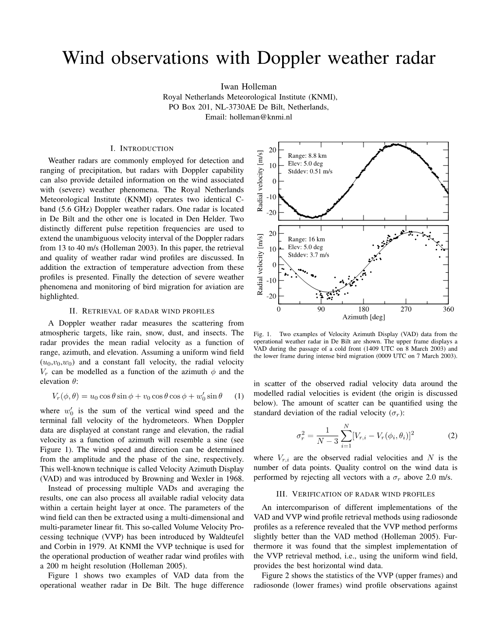 Wind Observations with Doppler Weather Radar