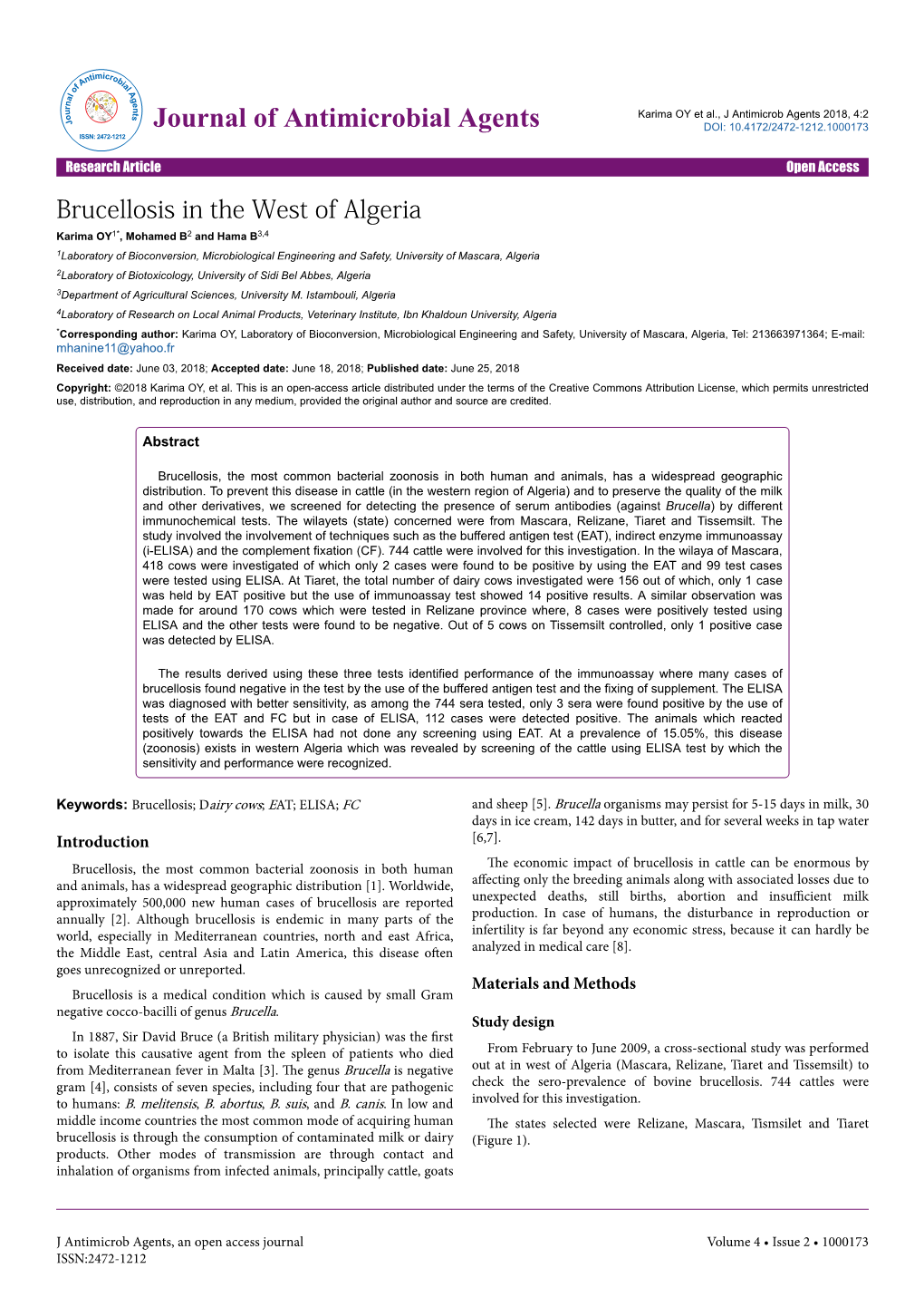 Brucellosis in the West of Algeria