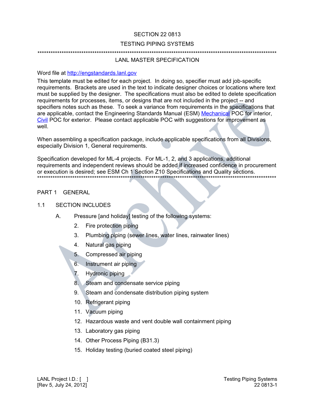 Testing Piping Systems