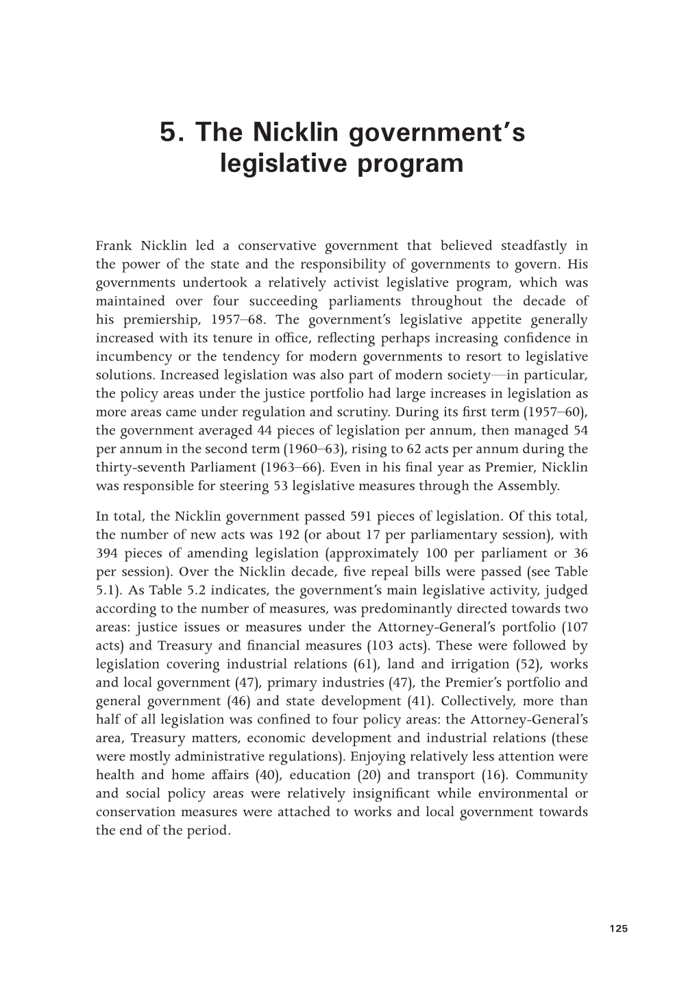 The Nicklin Government's Legislative Program