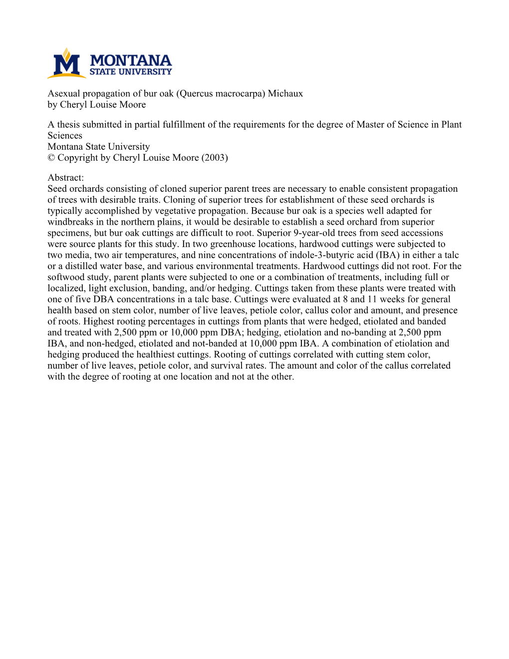 Asexual Propagation of Bur Oak (Quercus Macrocarpa) Michaux By