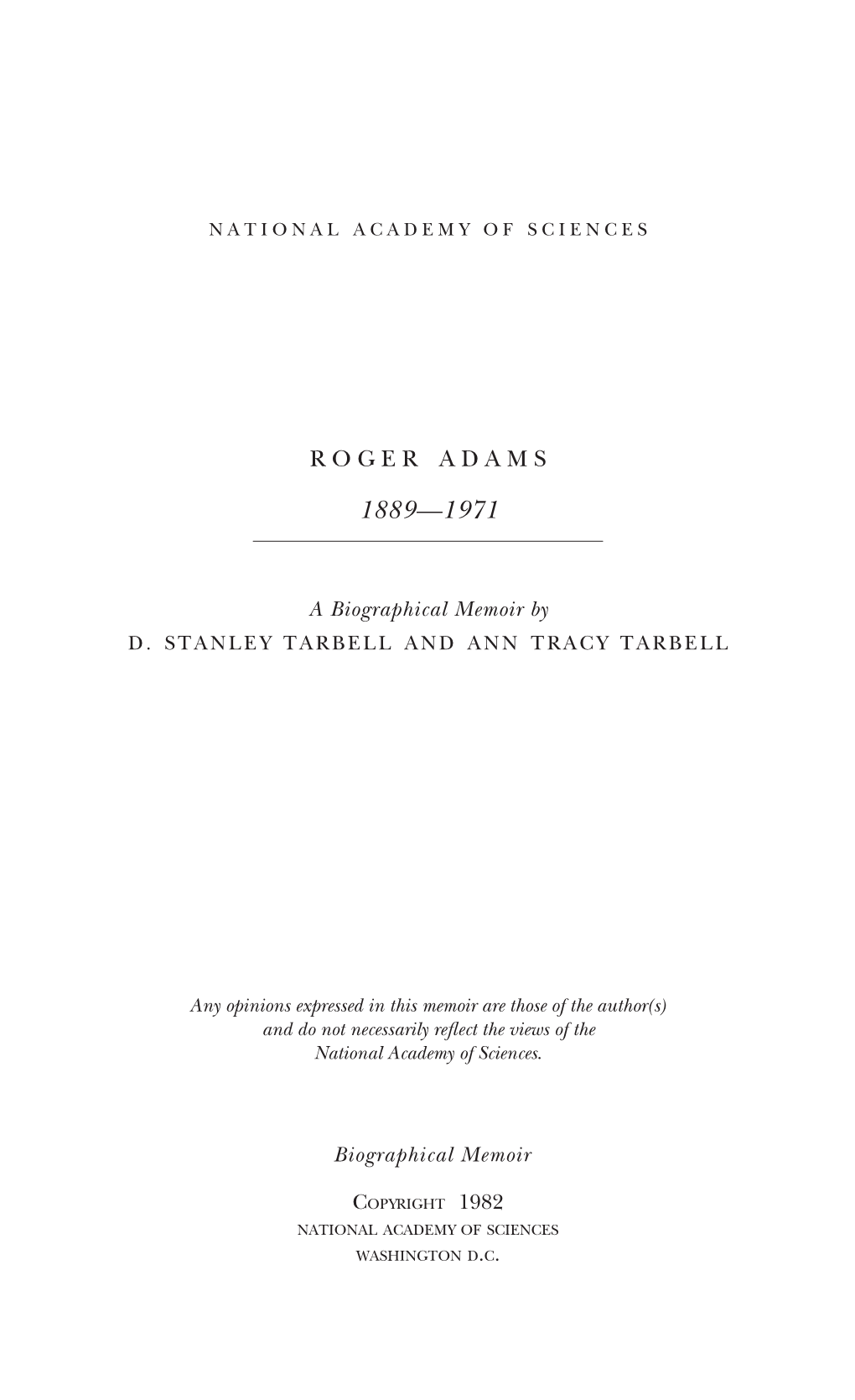 ROGER ADAMS January 2, 1889-July 6,1971