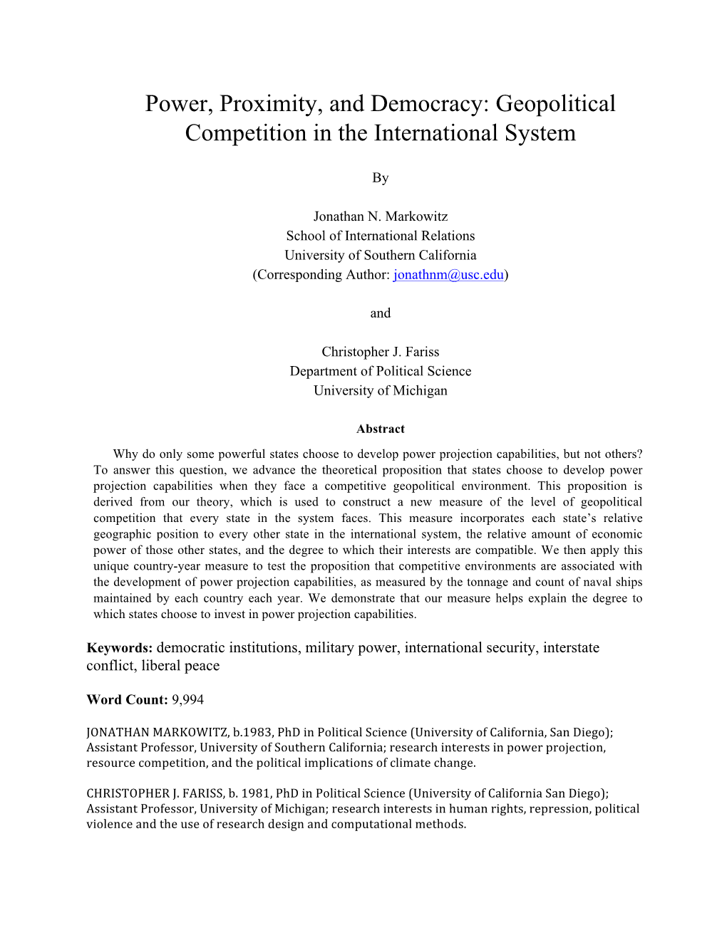 Power, Proximity, and Democracy: Geopolitical Competition in the International System