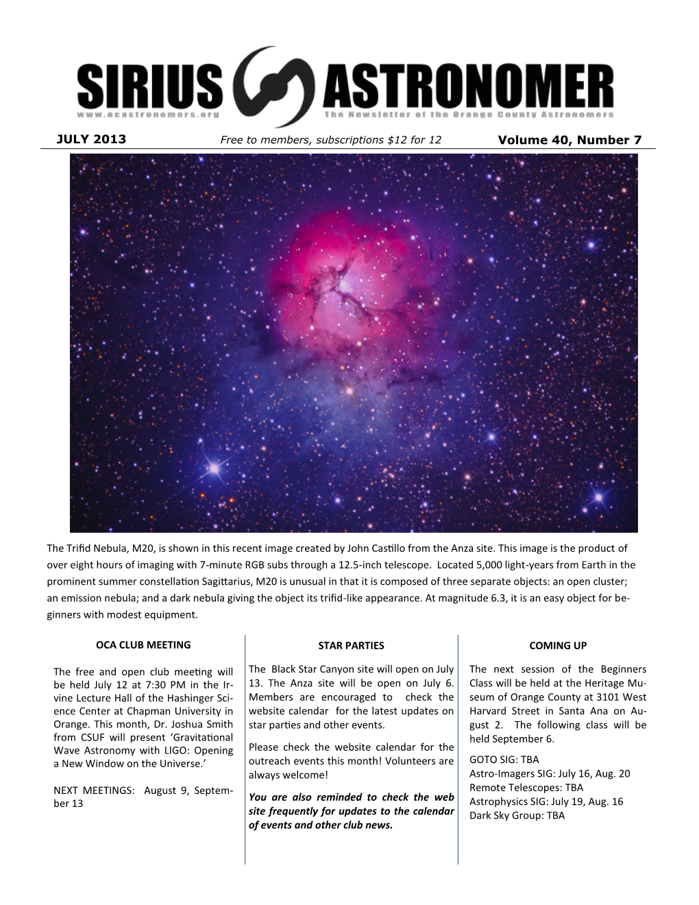 Sirius Astronomer Newsletter