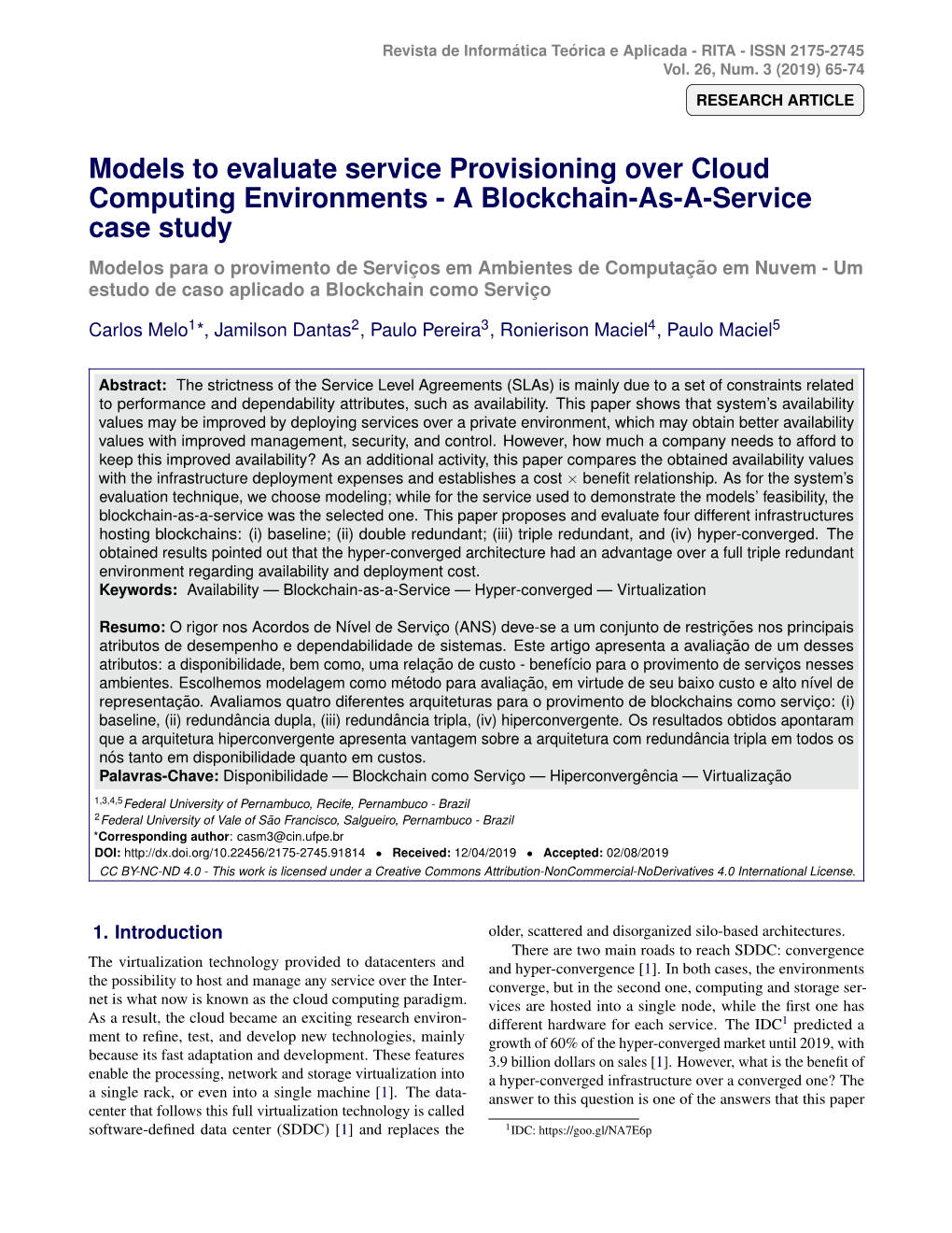 Models to Evaluate Service Provisioning Over