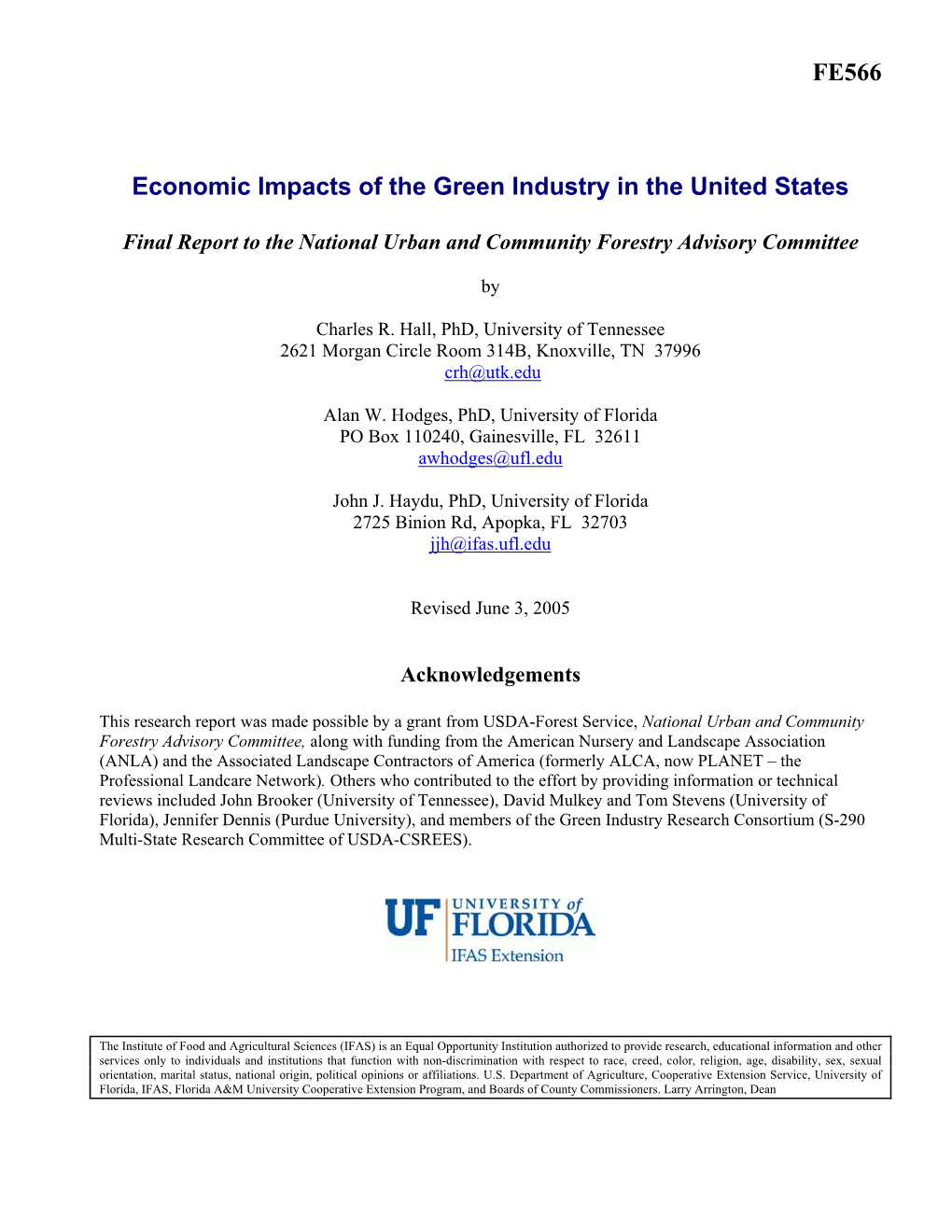 FE566 Economic Impacts of the Green Industry in the United States