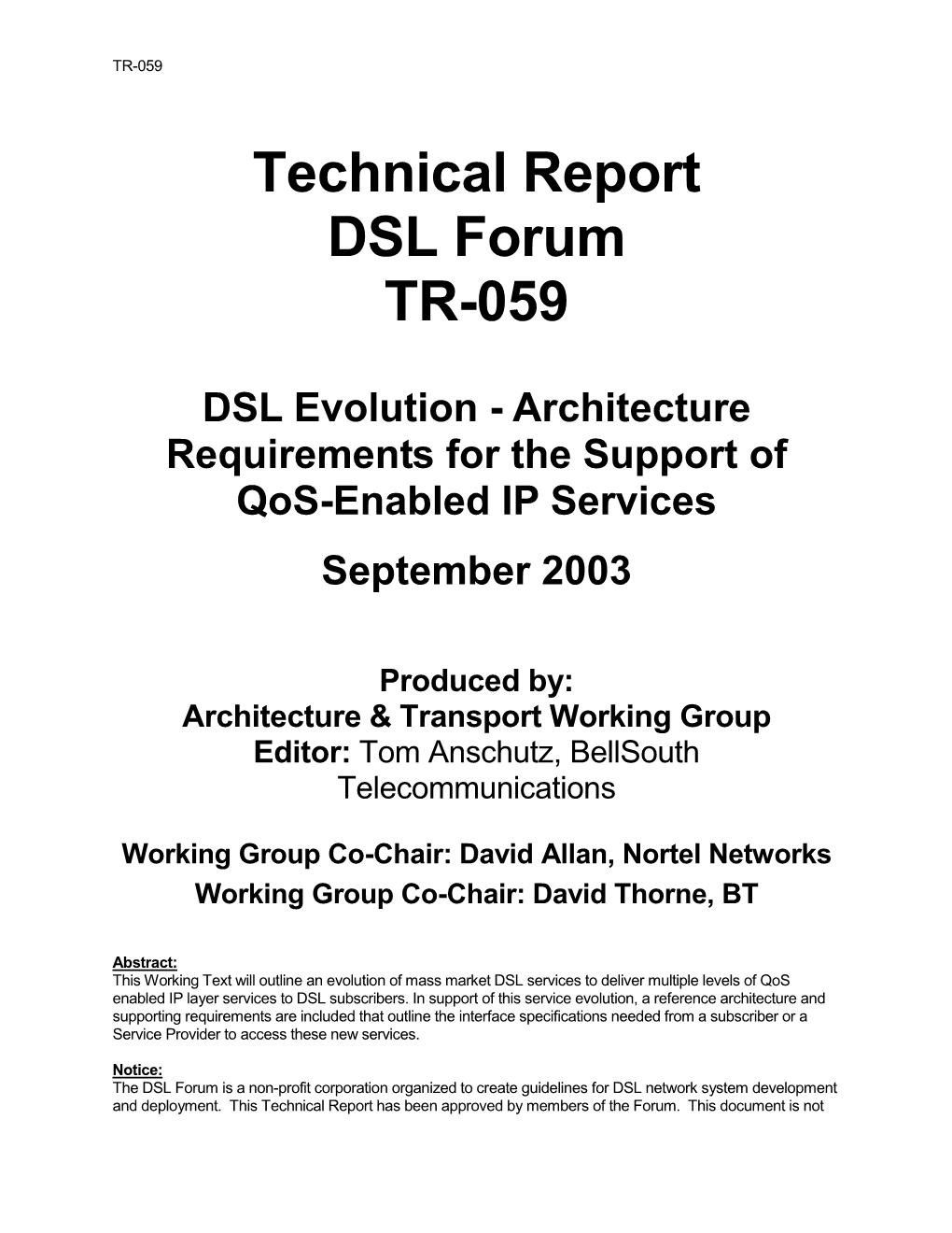 Technical Report DSL Forum TR-059